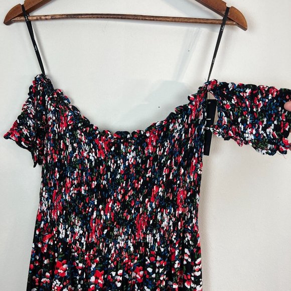 Lulu's Maxi Dress XL Black Floral Off the Shoulder Maxi Side Slits Romantic New - Picture 3 of 15